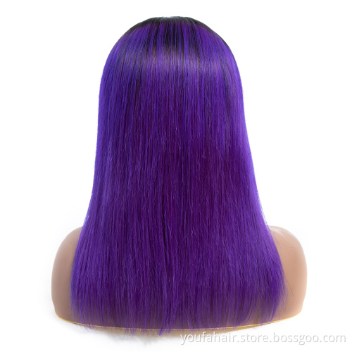 180% Density Virgin Natural Straight 14-26 Inch Brazilian Remy Ombre 1B Purple 4x4 Lace Closure Human Hair Wigs for Black Women